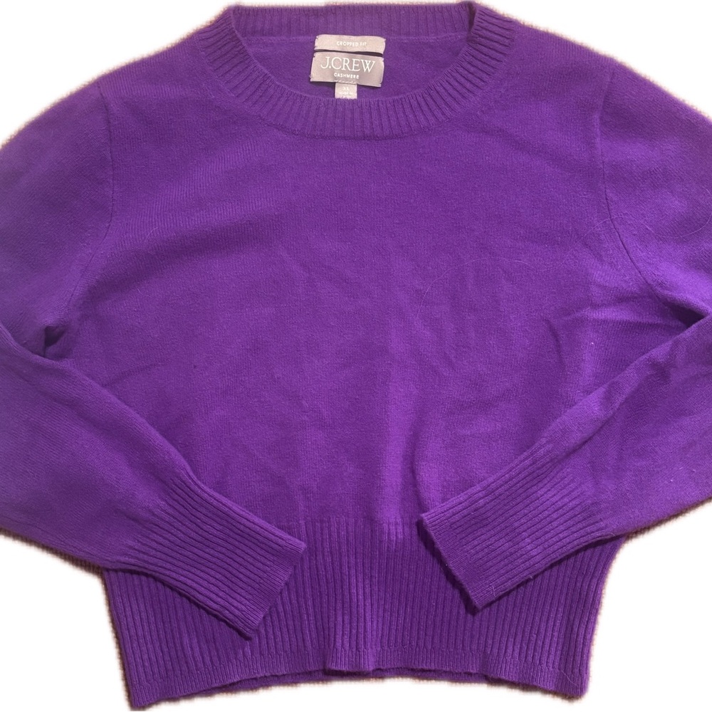 J. Crew Women's Vibrant Purple Crop Cashmere Crew Neck Sweater